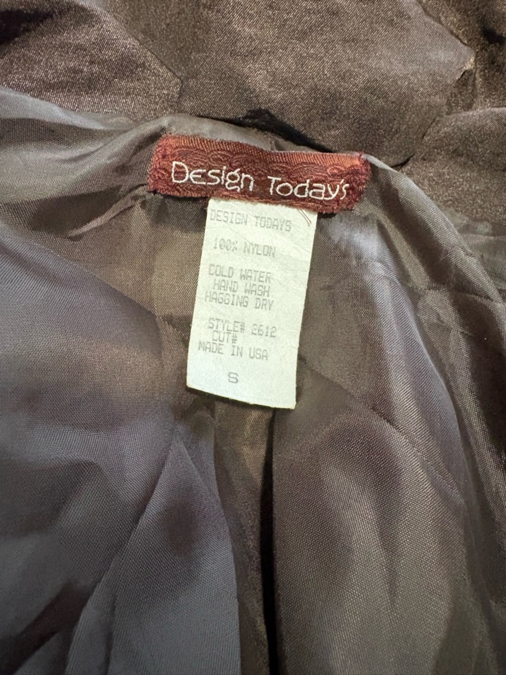 DESIGN TODAY'S Brown Taffeta Semi-Fitted Knee Length Jacket Small - Picture 2 of 12